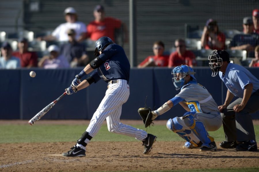 File Photo / The Daily WildcatArizona baseball infielder Kevin Newman (2) hits during Arizonas 6-5 win against UCLA at Hi Corbett Field on April 13, 2014. Newman and the Wildcats hold a Meet the Team event this Saturday. 