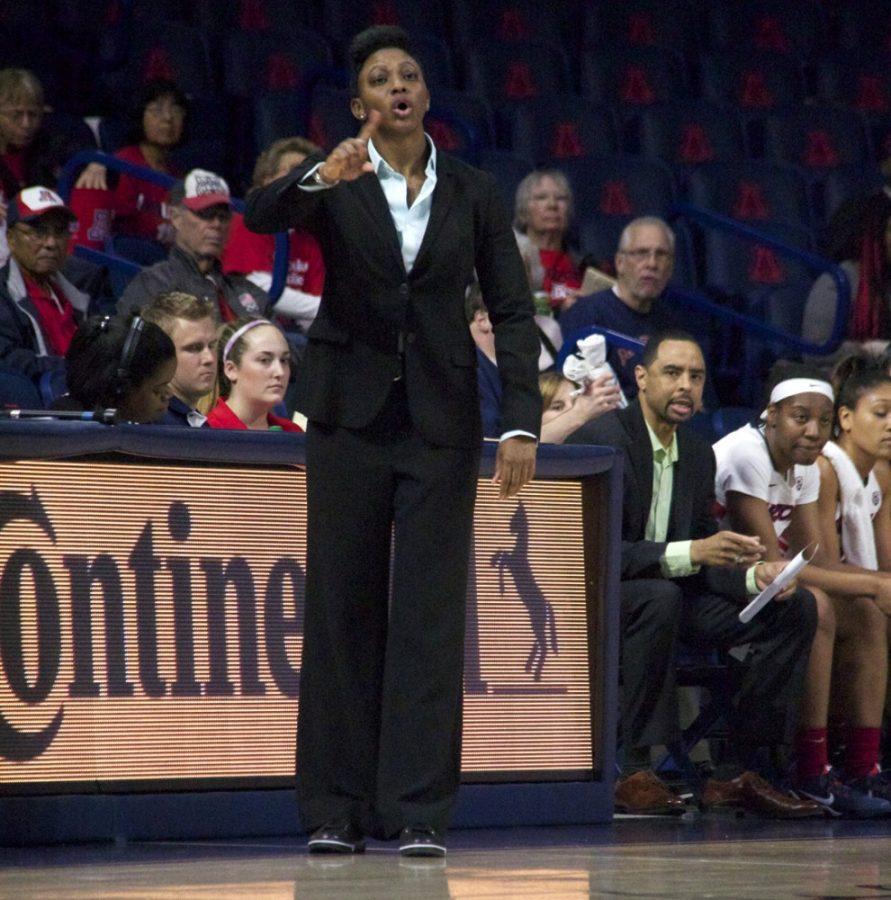 Arizona womens basketball coach Niya Butts calls a play during Arizonas 81-78 victory over Oregon on Jan. 25 in McKale Center. Butts and the Wildcats will honor cancer survivors by holding a Still Standing reception before Arizona plays Stanford on Sunday.