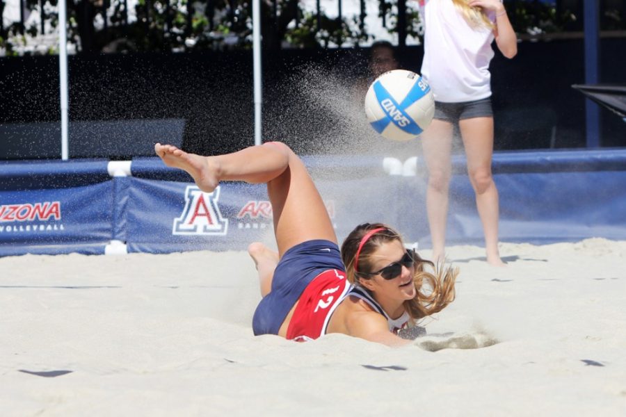 Savannah Douglas / The Daily Wildcat

Freshman Sarah Seiber dives fror the ball during Arizonas 5-0 victory against Tolson University in the the Wildcat Spring Challenge on March 15 at Jimenez Field. 
