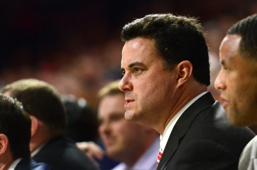 Arizona mens basketball head coach Sean Miller apprehensively watches Arizonas 57-47 win over UCLA unfold in McKale Center on Saturday. Miller and the Wildcats have to avoid overlooking opponents as the season progresses.