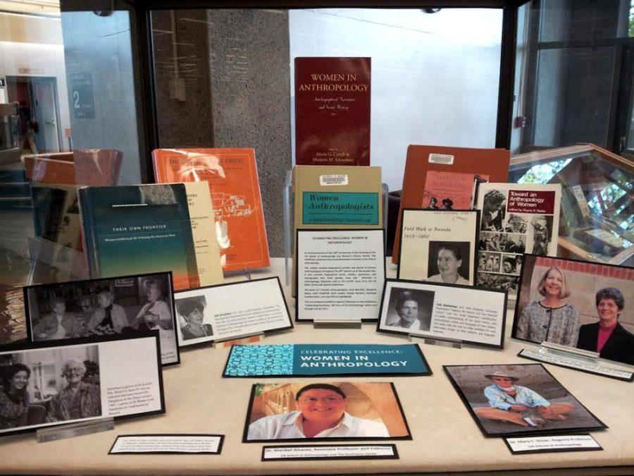 Courtesy of Joseph DiazA Women in Anthropology table is set up in the UA Main Library. Four women in the program are being honored today at 6 p.m. for their accomplishments.
