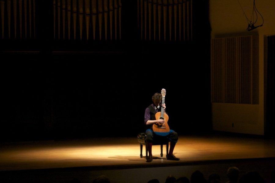 Guitarist Graesyn Spiers performs Fortune My Foe by John Dowland at the 27th Annual Leonard and David Schaeffer Memorial Guitar Competition in Holsclaw Hall on Sunday.