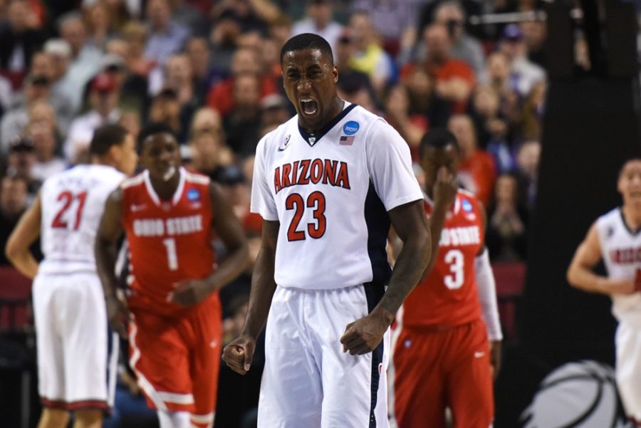 Arizona forward Rondae Hollis-Jefferson (23) roars after blocking Ohio State guard DAngelo Russels (0) shot during Arizonas 73-58 win against Ohio State in the second round of the NCAA Tournament in the Moda Center in Portland, Ore. on Saturday.