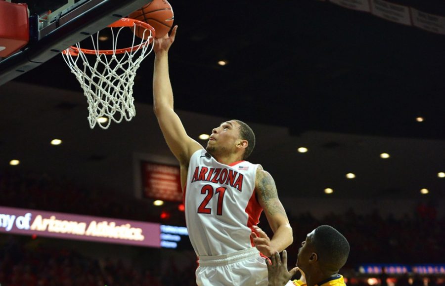 Arizona forward Brandon Ashley makes one of his many baskets during the first half of Arizonas 48-27 lead against California in McKale Center on Thursday.