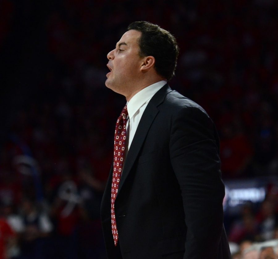 Arizona mens basketball coach Sean Miller directs his team during Arizonas 91-69 win against Stanford in McKale Center on March 7. Miller and the Wildcats have several lineup changes to make for next season.