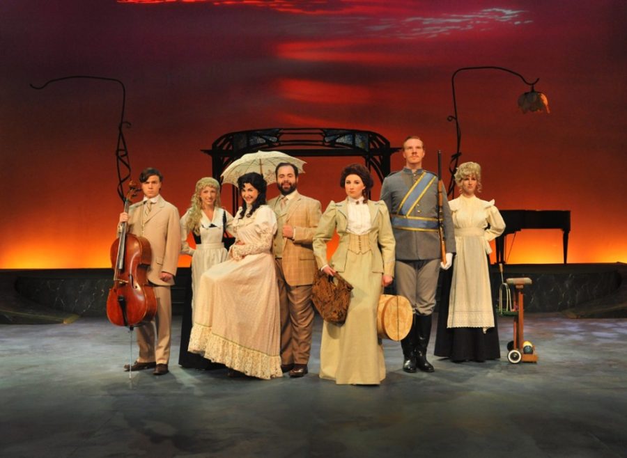 Courtesy of Ed Flores The characters from A Little Night Music out for a day in the country. From left to right: Henrik (Josh Dunn), Petra (Sarah Bartley), Anne (Taylor Pearlstein), Fredrik (Charlie Hall), Countess Charlotte (Sarah Ambrose), Count Carl-Magnus (Micah Bond) and Osa (Chandler Corley-Essex) in Arizona Repertory Theatre’s production, running until May 3 in the UA Marroney Theatre.