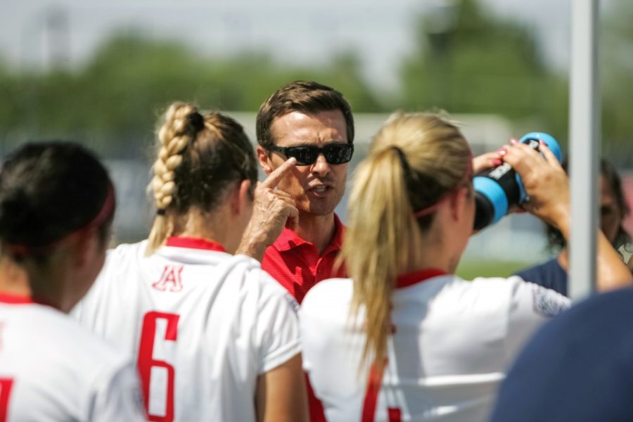 Arizona womens soccer head coach Tony Amato pumps up the team before a game against Pepperdine in September 2015. The Wildcats defeated NAU 1-0 in their final tune-up on Friday, August 12, before the 2016 regular season begins.