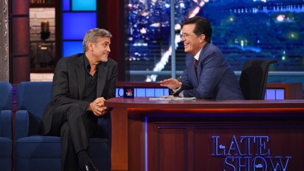 Courtesy of CBS.comStephen Colbert with guest George Clooney on The Late Show on Tuesday, Sept. 8. Colberts new show falls short in comparison to his old one, The Colbert Report, which ran on Comedy Central.