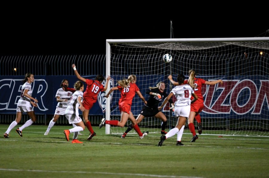 <p>Arizona scores against Stanford at Mulcahy Soccer Stadium on Friday, Oct. 24, 2014. The Wildcats head to Tempe for the Sun Devil Desert Classic this weekend, where they will face the San Diego State Aztecs and the Stephen F. Austin Lumberjacks.</p>