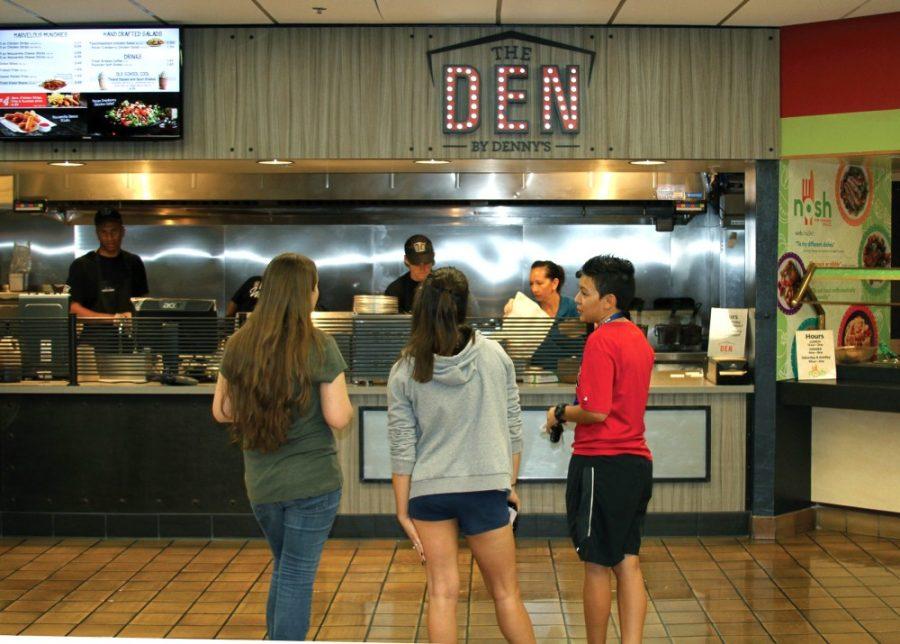 Students try out Park Student Union’s newest eatery, The DEN by Denny’s, on Wednesday, Sept. 2. The DEN focuses on college campus cuisine with old Denny’s favorites such as The Grand Slam and new items like hand-smashed burgers.