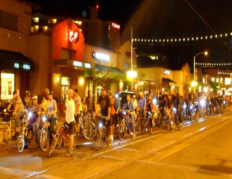 Courtesy of -Tuesday-Night-Bike-Ride- Participants in the Tuesday Night Bike Ride line University Boulevard.