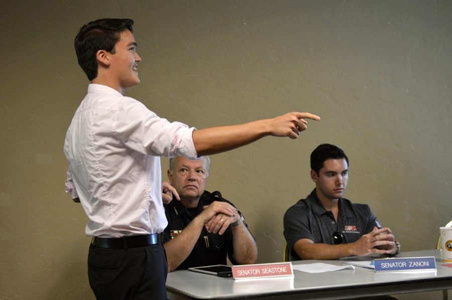 MIchael Finnegan, ASUA Chief of Staff, delivers a presentation about the University of Arizona student regent at Wednesday, Sept. 2s student government meeting.