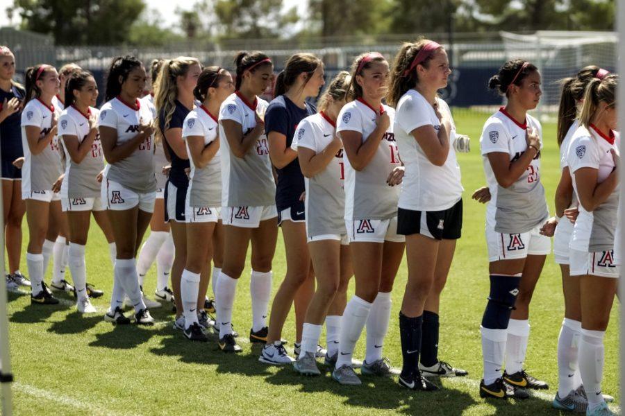 The+womens+soccer+team+lines+up+before+their+game+on+Sept.+13%2C+2015.+The+Wildcats+begin+their+season+on+the+road+at+Pepperdine+on+Friday%2C+Aug.+19.