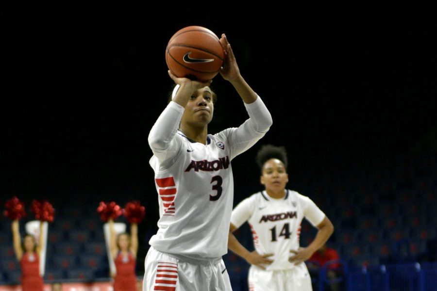 Arizona guard Taryn Griffey (3) attempts a free-throw against Eastern New Mexico  in McKale Center Tuesday, Nov. 10. 