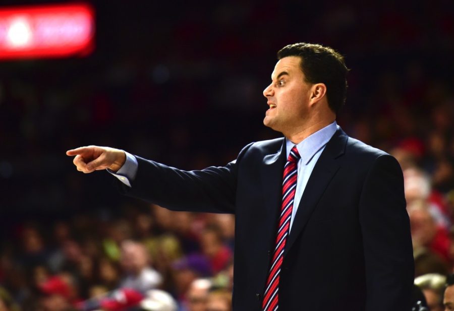 Arizona head coach Sean Miller gets heated during the Wildcats win over Pacific in McKale Center Friday, Nov. 13.