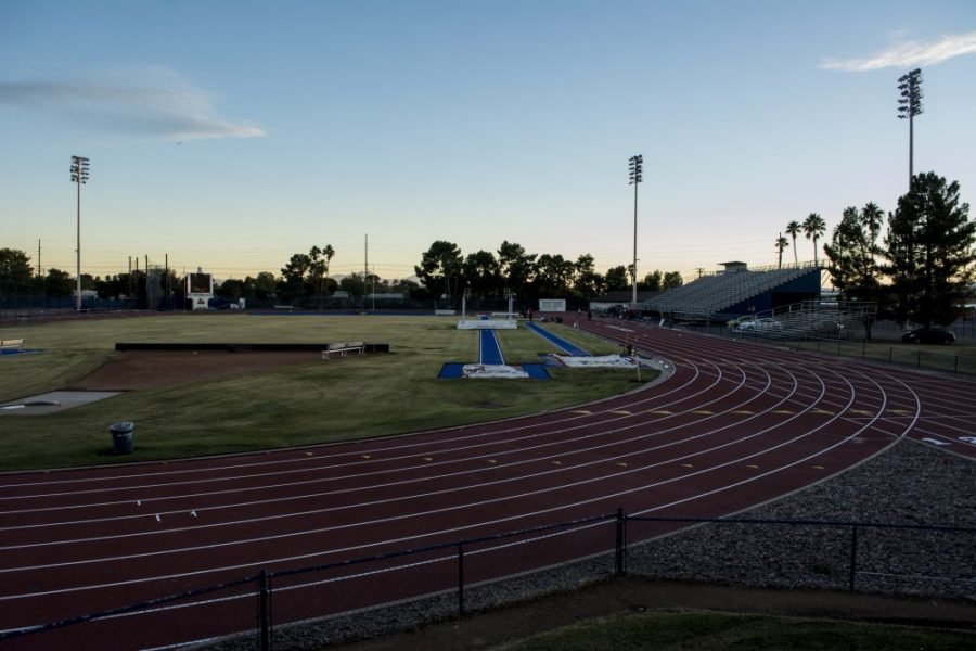 The sun sets over Roy P. Drachman Track and Field Stadium Tuesday, Nov. 24.