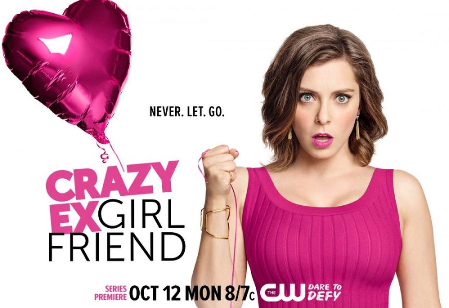 Official poster for CW show Crazy Ex-Girlfriend. Protagonist Rebecca is a neurotic lawyer who decides to ditch her job and pursue her ex-boyfriend, Josh.