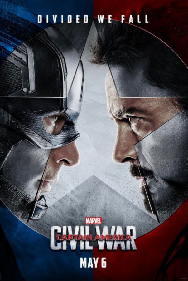 Official promotional poster for Captain America: Civil War, an action film to be released on Friday, May 6. Civil War initiates Phase Three of the Marvel Cinematic Universe.