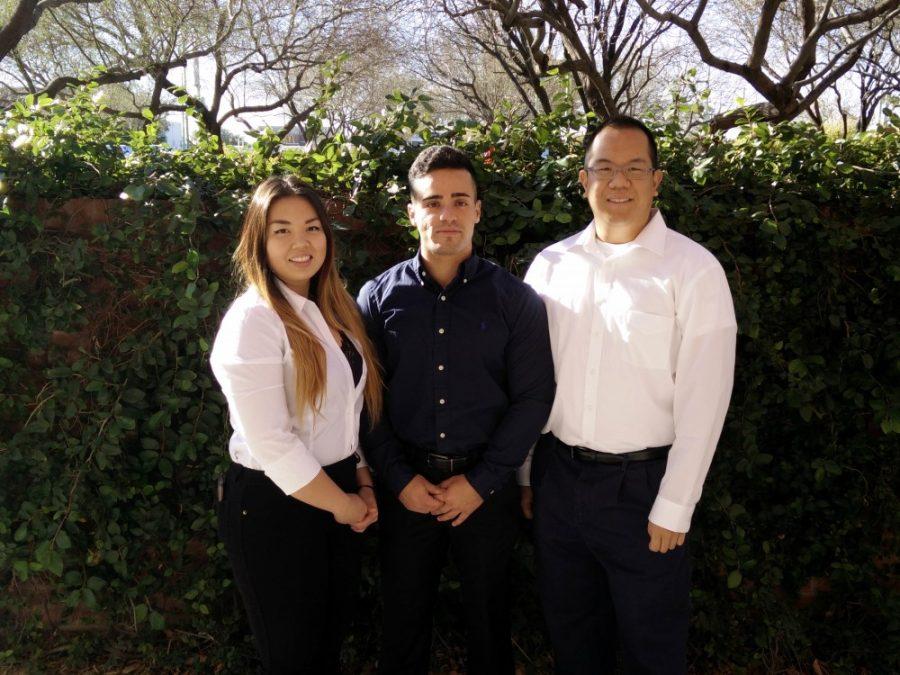 UA third-year pharmacy students Jingxin Yang, Osamah Eljerdi, and Jason Kwan pose for a photo.
