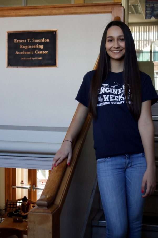 Vice president of the Engineering Student Council Genevieve Messina poses inside the Old Engineering building on Feb. 16. Messina will coordinate events during E-Week (running Feb. 19-27) in an effort to build community and showcase the success of engineering students.
