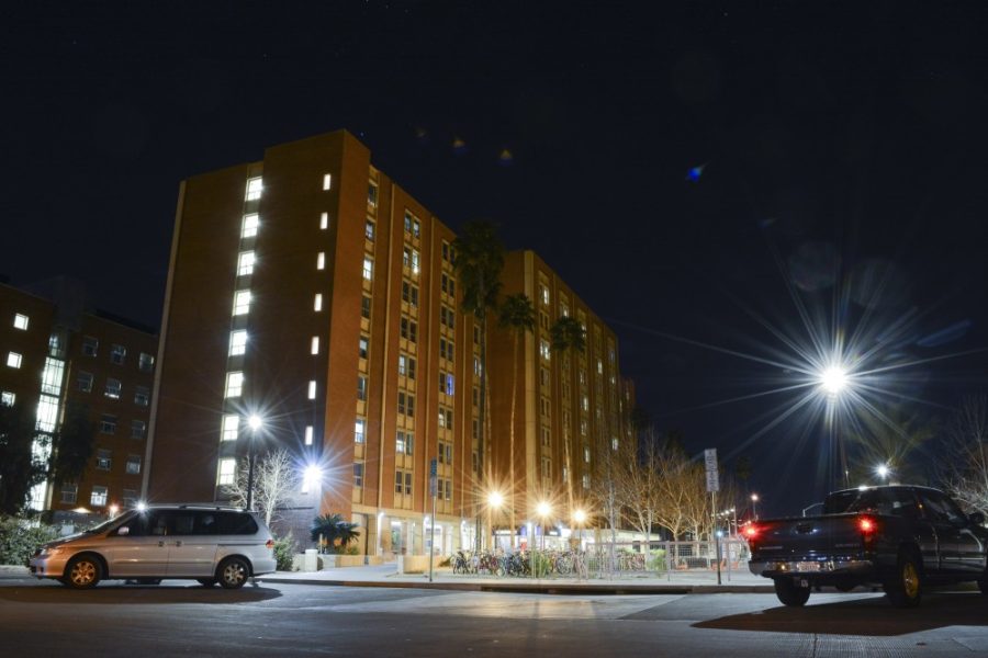 Coronado Residence Hall sits at 822 E. Fifth St. near the southwest corner of the UA campus on Monday, Feb. 22. Recent investigation by the Daily Wildcat shows that Coronado has the highest rate of drug and alcohol incidents of all the dorms at UA. 