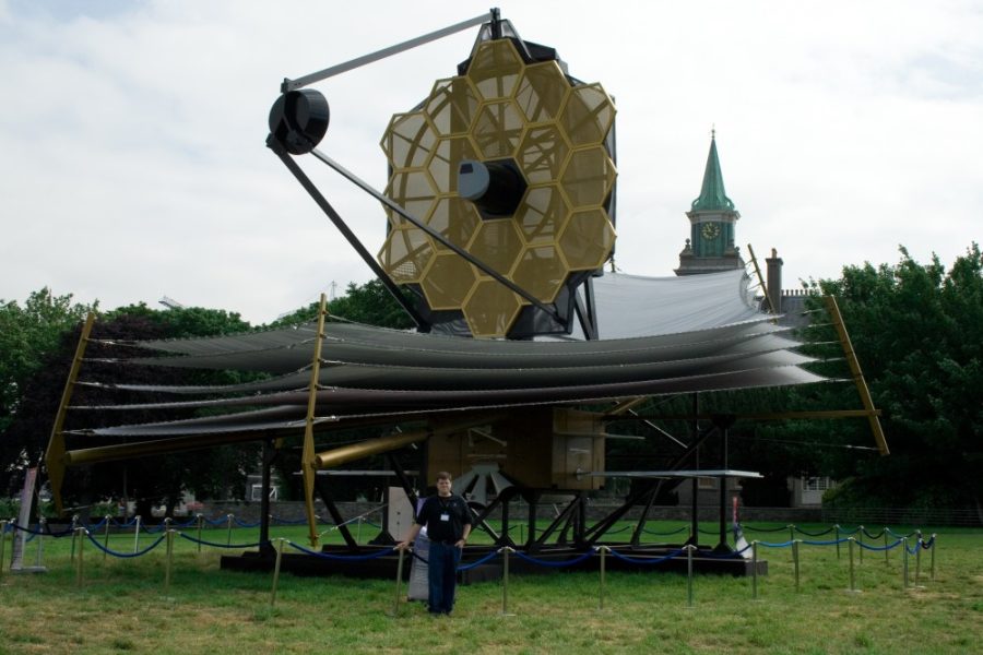 Brian McLaughlin poses in front of the JWST model in June 2007.