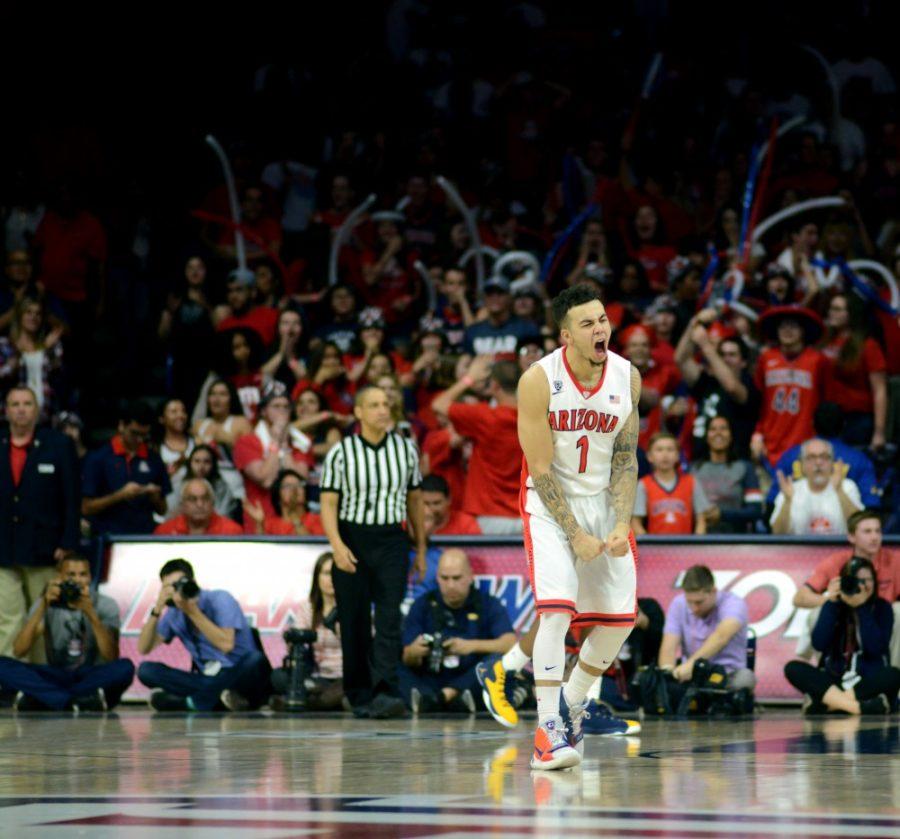 Arizona+guard+Gabe+York+%281%29+screams+in+victory+after+scoring+the+game-winning+3-pointer+in+the+final+seconds+of+the+game+in+McKale+Center+on+Thursday%2C+March+3.+York+overcame+multiple+missed+late+game+opportunities+earlier+in+the+season+to+hit+one+of+the+biggest+shots+of+his+life.