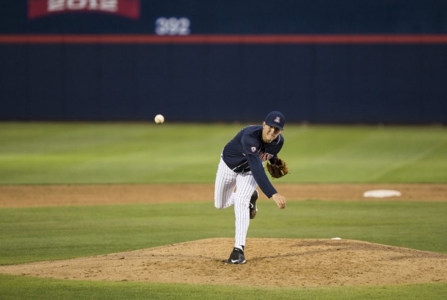 Arizona+pitcher+Nathan+Bannister+%2835%29+throws+a+pitch+during+the+first+game+against+Stanford+on+Friday%2C+April+15.+Bannister+was+the+clear+MVP+of+the+game%2C+even+thought+this+was+his+first+time+throwing+a+complete+game.