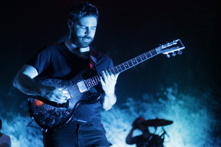 Yannis Philippakis, guitarist for FOALs, strums out notes at The Rialto Theatre in Tucson on Tuesday, April 19.