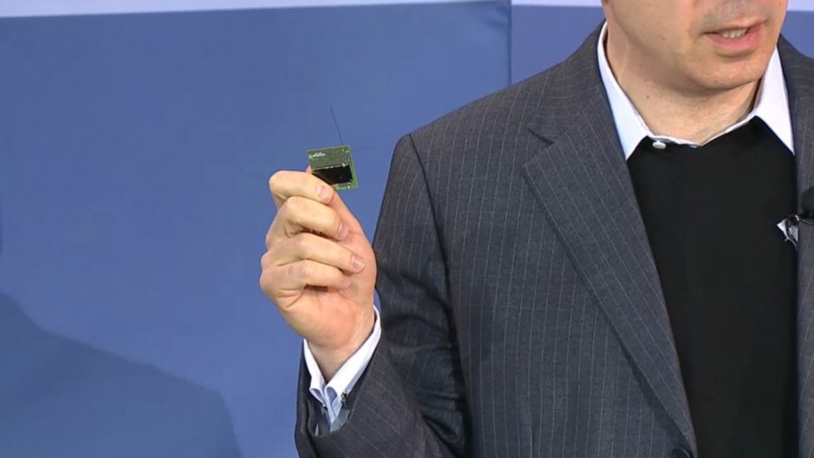 A prototype microchip built by a member of the StarShot team, displayed by Russian billionaire Yuri Milner. The team has acknowledged that it will have to overcome a number of serious hurdles to bring its vision to life.