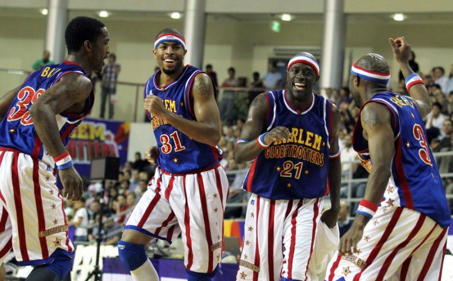 Members of the Harlem Globetrotters during a game at the Qatar Womens Sport Committee Indoor Hall in November 2011.