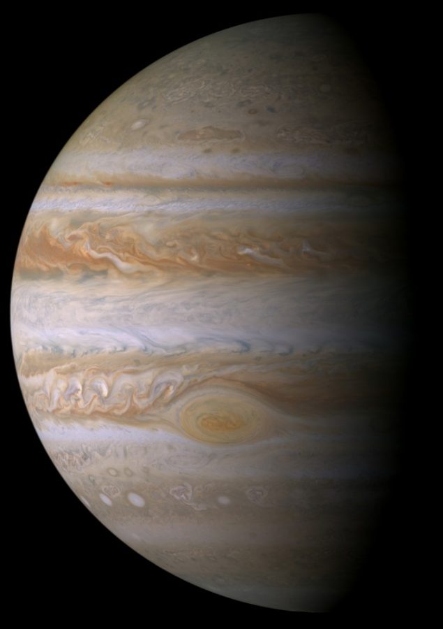 A portrait of Jupiter as seen by the space probe Cassini.