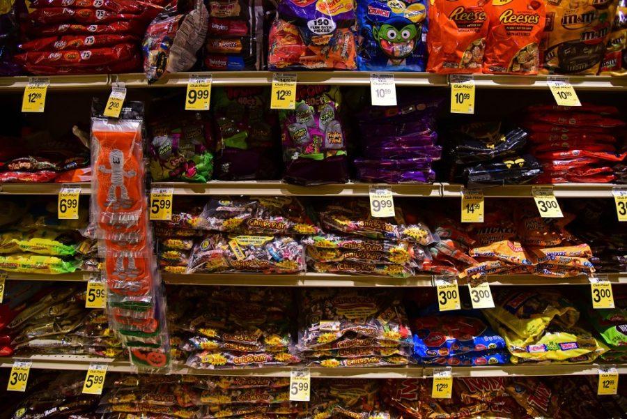 An array of Halloween candy, all wrapped in various types of non-recyclable packaging, on sale at Safeway in Tucson on Tuesday, Oct. 25, 2016. 