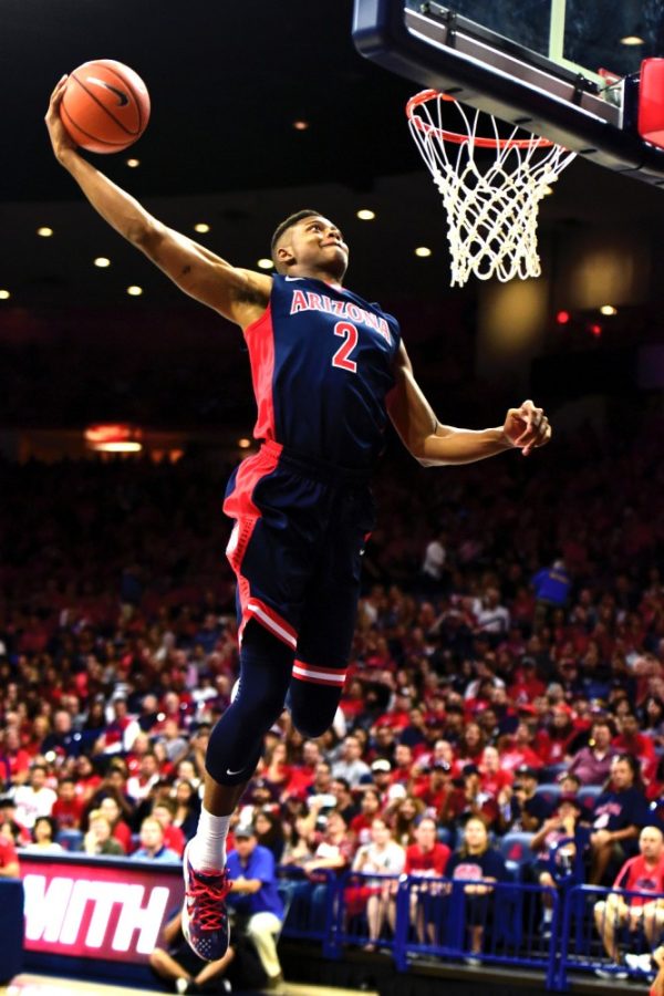 Arizona forward Ray Smith (2) prepares to slam a dunk in McKale Center on Oct. 17, 2015 during last years Red-Blue Games dunk contest. Smith will return to the court this season after suffering a season-ending knee injury after last years Red-Blue Game.