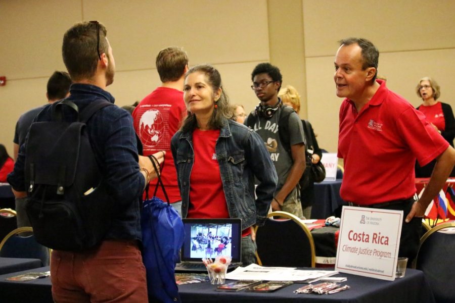 UA+student+gets+his+questions+answered+about+study+abroad+programs%2C+scholarships+and+various+opportunities+available+for+them+at+the+study+abroad+fair+Tuesday+Oct.+4%2C+in+the+North+Ballroom+in+the+Student+Union+Memorial+Center.+The+fair+is+UA+Global+Iniatives+biggest+event+of+the+year.
