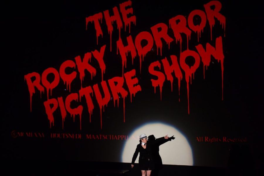 A cast member performs a strip tease to the opening credits of The Rocky Horror Picture Show at The Loft Cinema in the early hours of the morning of Sunday, Sept. 18, 2016.