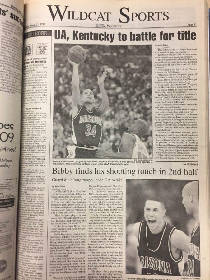 Copy of the spors cover for the Arizona Daily Wildcat on Monday, March 21, 1997.