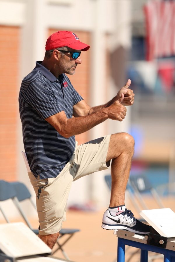 Arizona swim coach Rick DeMont during the Wildcats wins over the Washington State Cougars and the UNLV Rebels on Oct. 23, 2015 at the Hillendbrand Aquatic Center, Tucson, AZ.