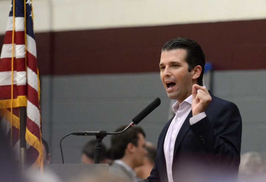 Donald J. Trump, Jr., son of Republican presidential candidate Donald Trump, speaks at a rally in support of his fathers campaign on the ASU campus in Tempe on Thursday, Oct. 27, 2016. He announced that the candidate would visit Phoenix again on Satuday, Oct. 29 before the general election on Nov. 8.