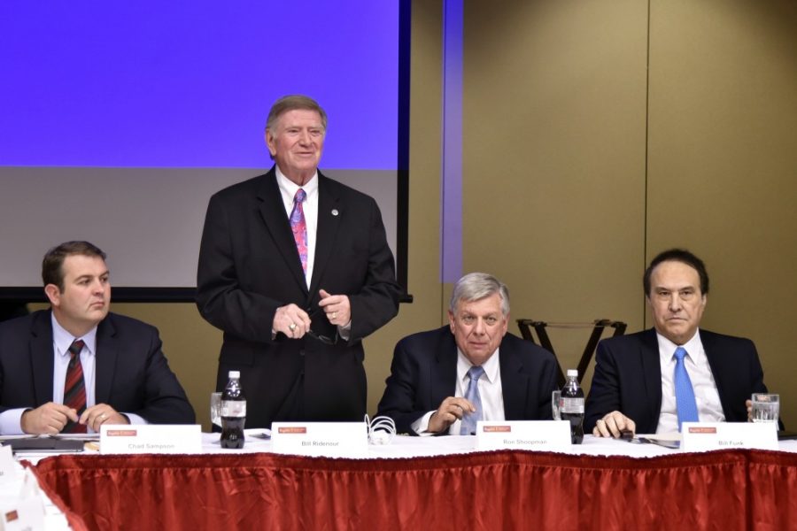 Vice Chair Bill Ridenour speaks at the UA Presidential Search Advisory Committee meeting Wednesday, Nov. 16, in the Student Union Memorial Center. The committee has begun discussions with prospects to replace current UA president Ann Weaver Hart.
