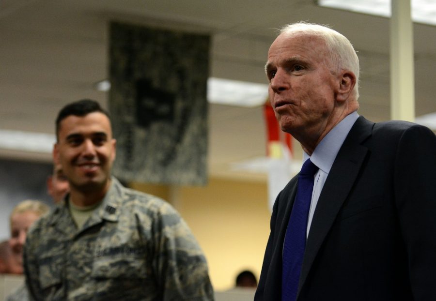 Senator John McCain speaks to an audience of veterans in the VET Center inside the Student Union Memorial Center on Thursday, Oct. 13, 2016. McCain spoke briefly about issues facing veterans, including problems with the Veterans Affairs healthcare system.