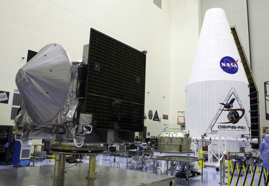 Photos of OSIRIS-REx spacecraft with the ULA fairing inside the PHSF; angles of the setup for Media Day - sent to proper ITAR personnel for review of setup - Cleared to post to Flickr. 