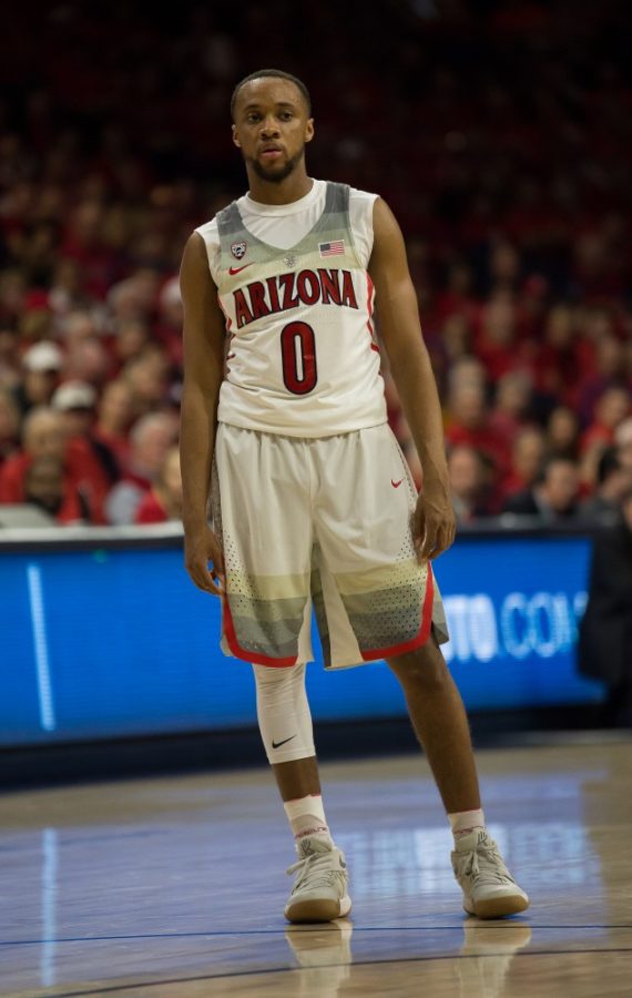 Arizona+guard+Parker+Jackson-Cartwright+stands+behind+the+3-point+line+and+looks+on+during+a+game+versus+ASU+on+Jan.+12%2C+2017.+Jackson-Cartwright+is+a+key+cog+in+the+Wildcats+attack+this+season.