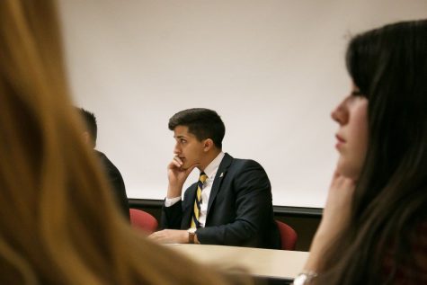 Senator Enrico Trevisani at an ASUA meeting on Jan. 25 at the Student Union Memorial Center. Trevisani is one of five candidates for ASUA president.