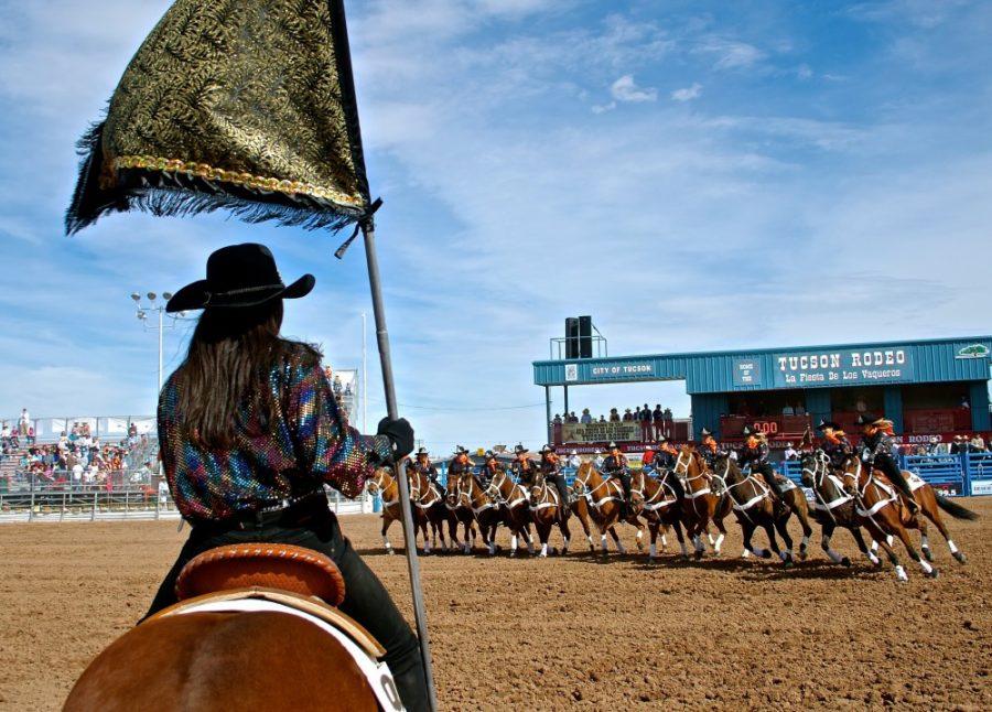 The+Quadrille+de+Mujeres%2C+a+womens+speed+and+precision+equestrian+drill+team+who+has+been+performing+at+La+Fiesta+De+Los+Vaqueros+in+Tucson+for+36+consecutive+years%2C+lines+up+for+their+last+ride+at+this+annual+rodeo.