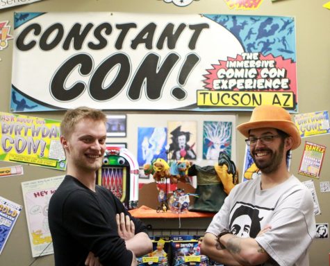 Edward Marrano and Frank Powers (pictured left and right respectively) pose at the entrance of Constant Con, a shop on the corner of 6th Ave. and Pennington Street that boasts a wide array of all things comic-culture. Constant Con creates a comic-con style atmosphere and community year round.