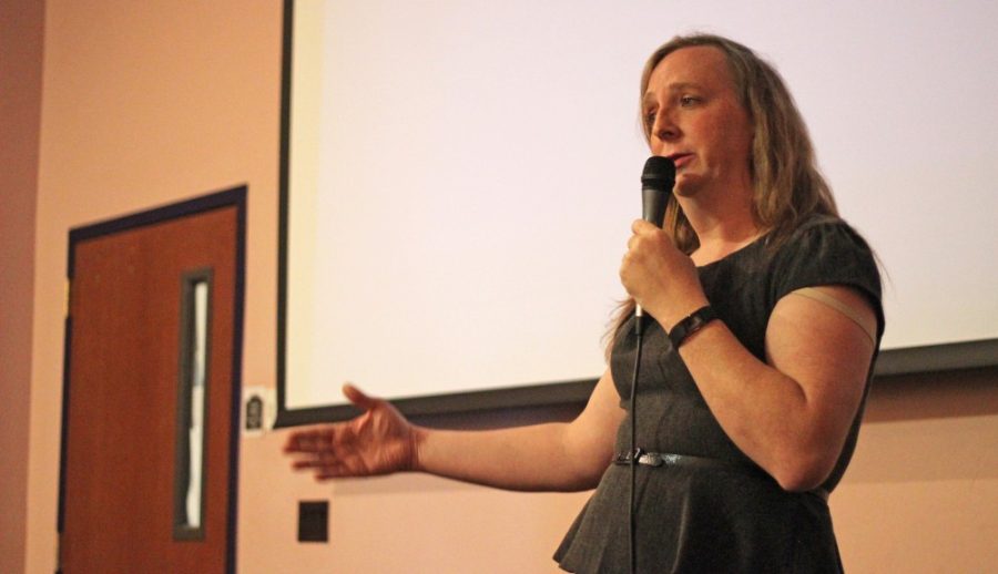 Southern Arizona Gender Alliance speaker Diana Thacker shares her story of becoming openly transgender for the Transgender 101 presentation at the YWCA on Feb. 18. After spending 21 years in the Army and being happily married, Diana had to seek out her own true happiness.