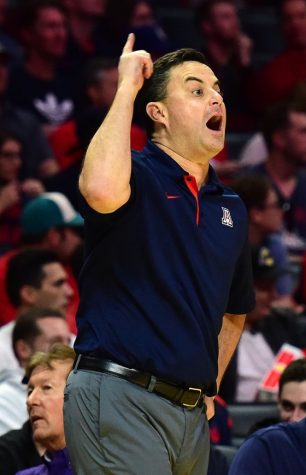 Arizona head coach Sean Miller hollers at his team during Arizona's 69-62 loss to Gonzaga at the Staples Center in Los Angeles on Saturday, Dec. 3, 2016.
