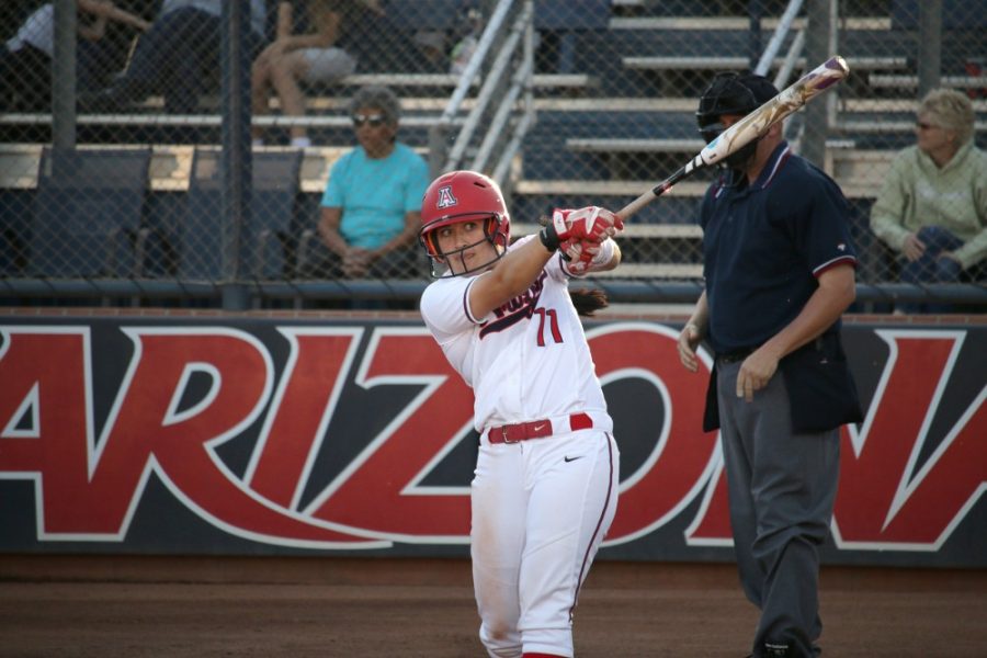 Arizona senior Mo Mercado (11) warms up before an at-bat against GCU on Wednesday, March 29th. 
