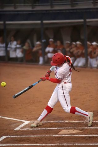 Arizona's Alyssa Palomino gets a hit during the UA-Texas game on Friday, March 3. The Wildcats beat the Longhorns 3-0.